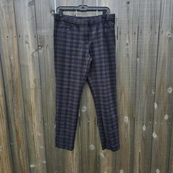 Amanda + Chelsea Dress Pants Womens 10 Gray Plaid Ponte Stretch Tapered Ankle