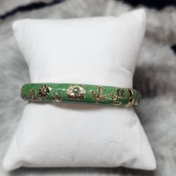 Rose Gold Plated, Green Enamel Alloy Bangle