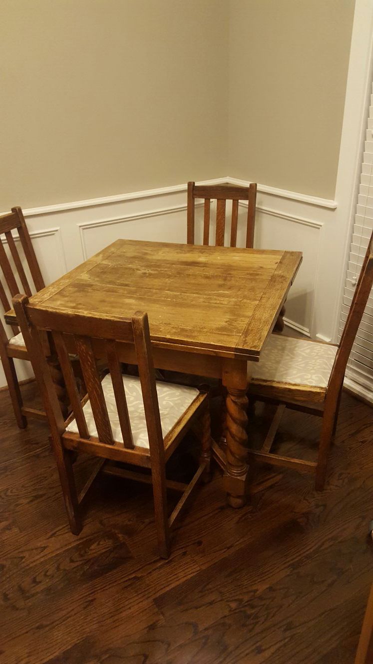 Antique wood table four chairs