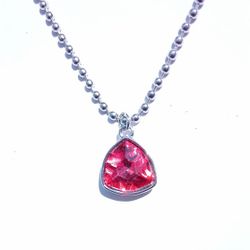 Trillion shaped pink red crystal pendant on 18" silver ball chain new 