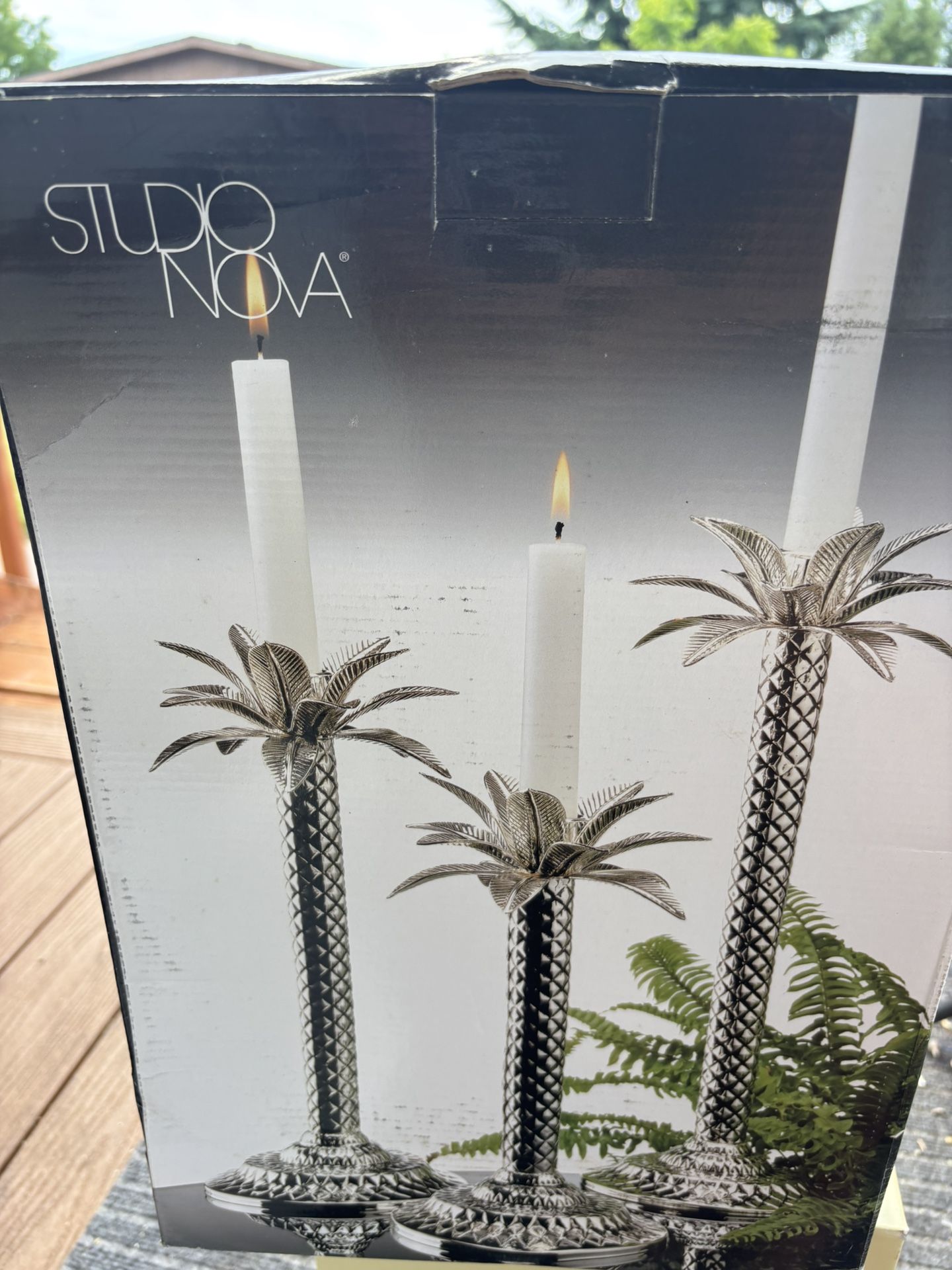 Vintage Palm Tree Candle Holders Set Of 3