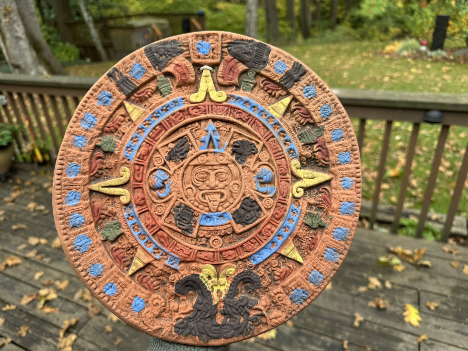 Ceramic clay Aztec Fifth Sun Calendar.