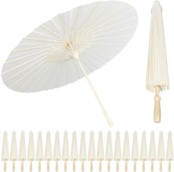 B'More Brands White Parasol Umbrella 20-Pack, 33" Parasol Umbrella Vintage, Oiled Paper Japanese UmbrellasTraditional Wedding Bridal Party#1551ZUP1