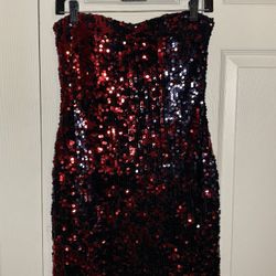 Strapless Black And Red Sequin Dress