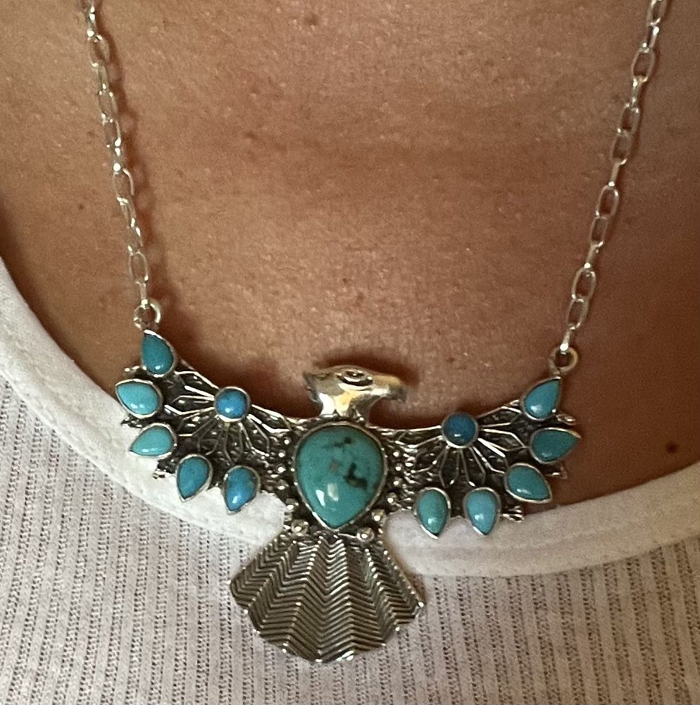 Sterling Silver Turquoise Thunderbird Necklace