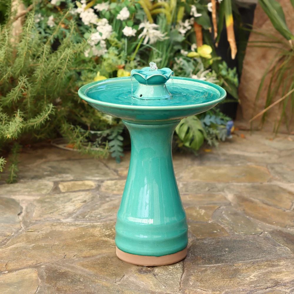 Luxenhome Aqua glazed ceramic bubbling bird bath ,F1901
