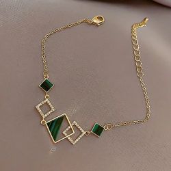 Fashion Geometric Green Crystal Bracelet.