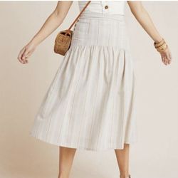 Anthropologie Evonna Striped Linen Button Midi Skirt Sz 8