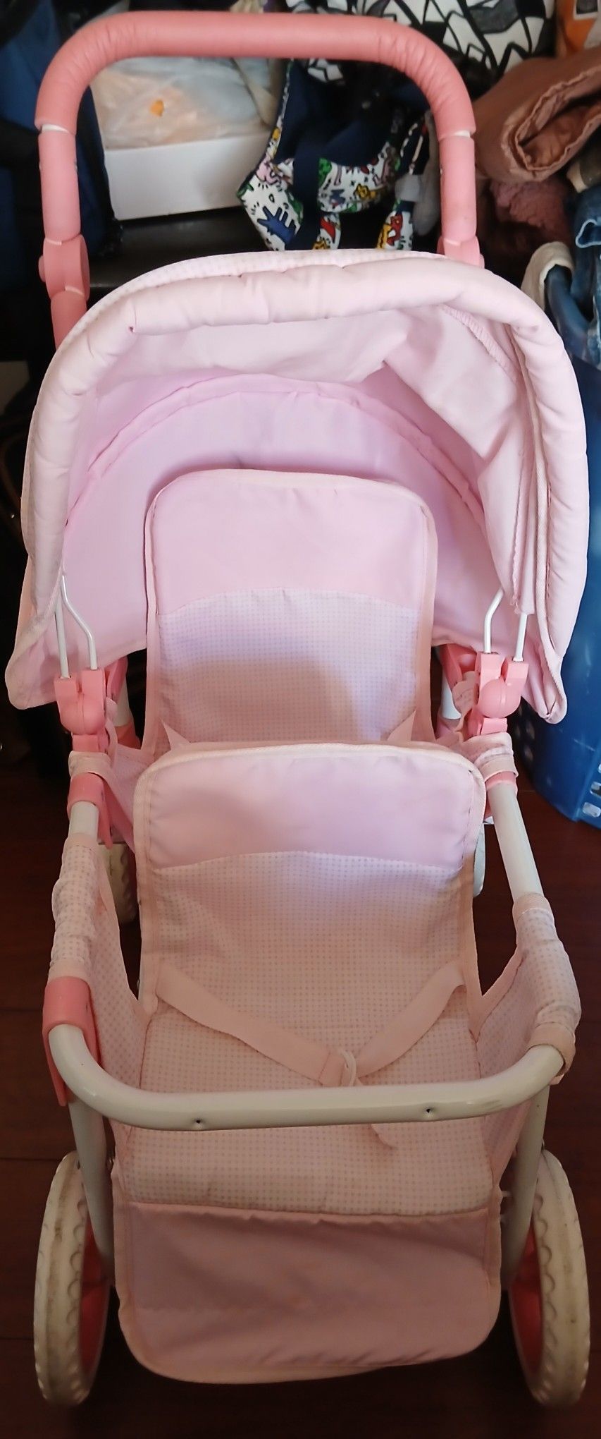 Pink Folding Double Front-to-Back Doll Stroller