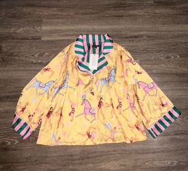 Karen Mabon Women’s Yellow Horse Graphic Print Satin Long Sleeve Pajama Top, XL