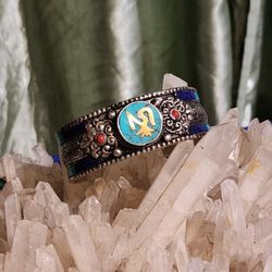 Sterling Silver Turquoise Coral And Lapis Dragon Bracelet 