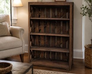 Wax Walnut Solid Wood Rustic Bookcase