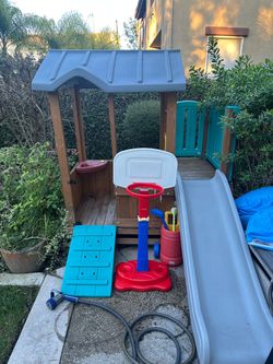 Kids Outdoor Wooden Playhouse with Slide