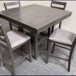 ✅️✅️5 pc  gray finish wood and fabric counter height dining table set✅️✅️