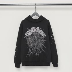 Black Rhinestone Sp5der Graphic Web Hoodie