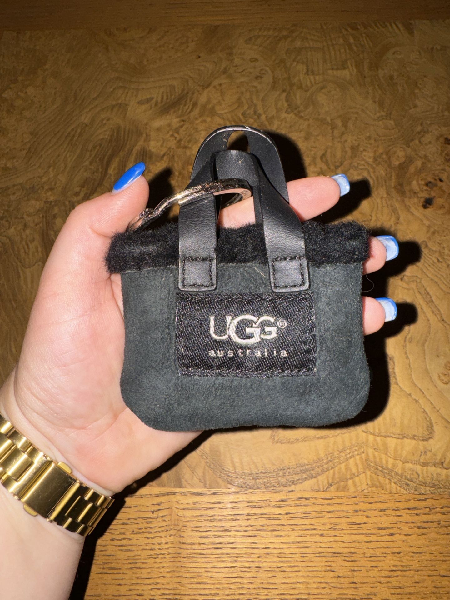 UGG Mini Tote Bag Suede Leather Keychain Ring Clip - Black