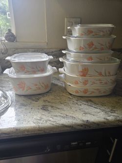 Vintage CorningWare Peach Floral 16-Piece Set — Casserole Dishes with Glass Lids