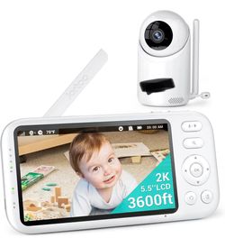 2K Video Baby Monitor with Camera and Audio, 3600ft Long Range Baby Monitor No WiFi 5.5" FHD Screen ANC Baby Camera Wireless, Room, Portable, Night Vi