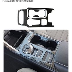 Carbon Fiber Pattern Car Gear Shift Knob Console Panel Trims Cup Holder Frame Cover Compatible with Fit for Ford Fusion 2017 2018 2019 2020