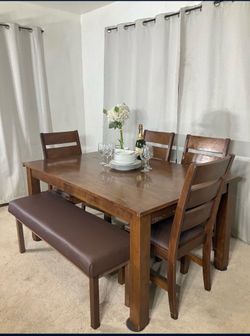 Contemporary Dining Table with 4 Chairs & Bench