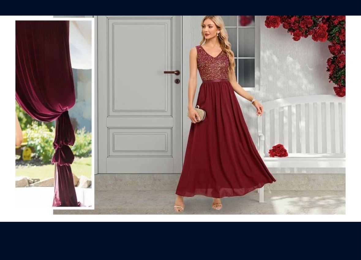 Meetjen Women's Bridesmaid Dresses, Sequin V-Neck Prom Party Dress for Evening Party