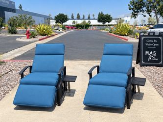 Set of 2 New Outdoor Patio Recliner Chair With Flip Table Reclining Armchair