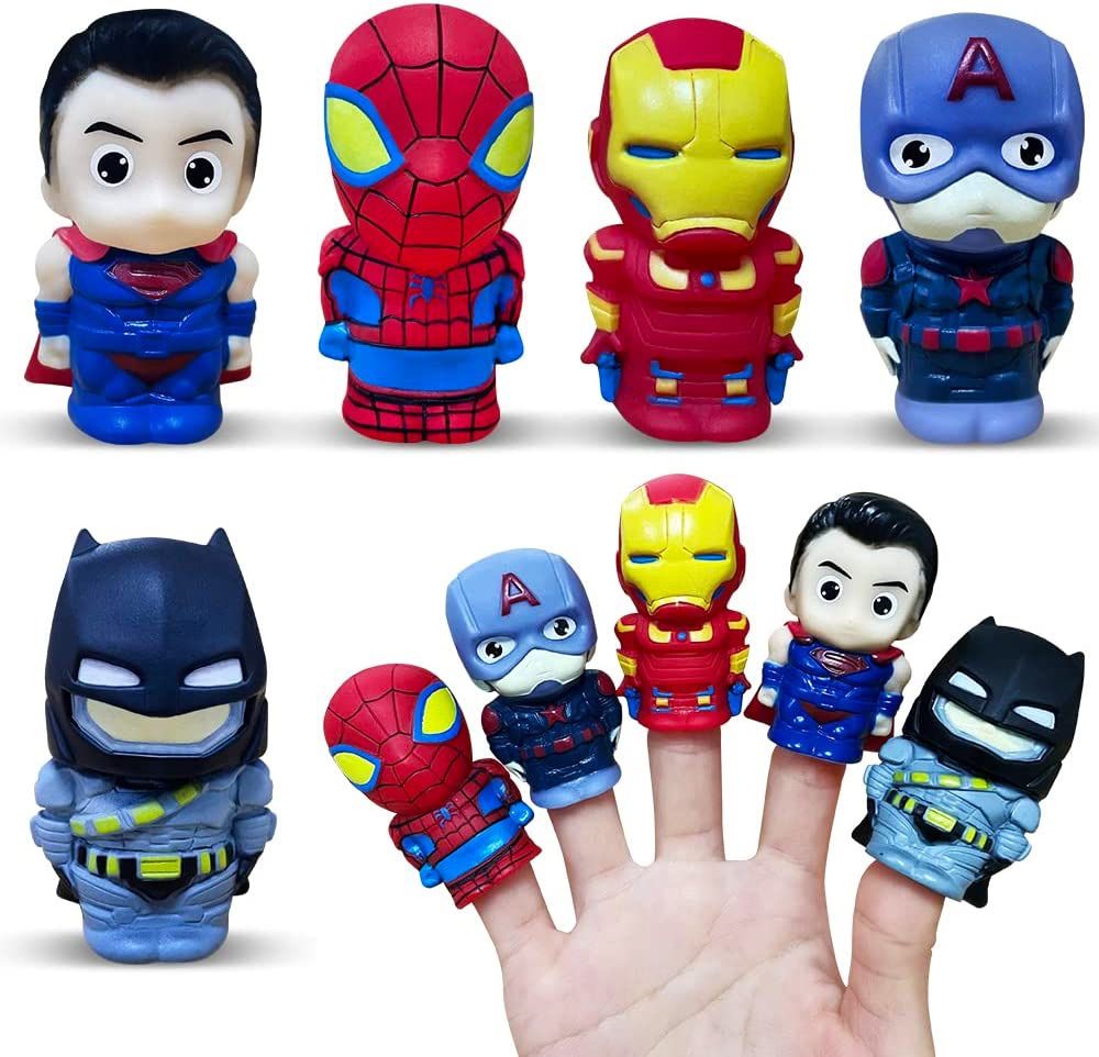 Finger Puppets, 5 Pcs Superhero Figures Finger Puppets Toys Set, Cute Bath Party Favors Easter Eggs Pinata Goodie Bag Fillers for Kids Girls Boys