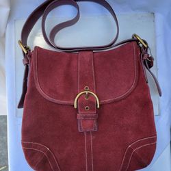 Coach Messenger Bag Maroon Suede