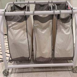 Premium 3-Bag Heavy-Duty Tilt Laundry Hamper Sorter Cart