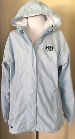 HELLY HANSEN K3068 Women's Size L Mountain Hooded Light Blue Tech Rain Jacket