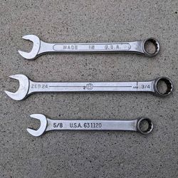 5/8" Easco 3/4" Bonney 11/16" forged steel alloy made in USA 12 point combination wrench bundle