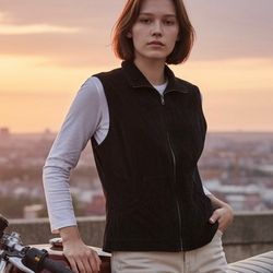 Mark Alan Leather Suede Biker Full Front Zip Up Black Vest Women’s Size Large