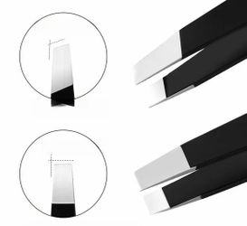 Tweezers Set of 2 – Slant & Flat Tip, Black – Brand New