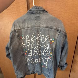 Custom painted teacher denim jacket