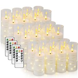 Flameless LED Candles with Timer 24 Pc Flickering Flameless Candles for Romantic Ambiance and Home Decoration Stable Acrylic Shell, with Embedded Star