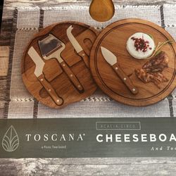 NEW Toscana Acacia Wood Cheese Board Set w/ Tools (Picnic Time)