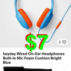Wired On-Ear Headphones Built-In Mic Foam Cushion Bright Blue/Orange. Note: 2-each in stock left.
