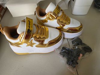 Kids Gold and White Sport Sneakers