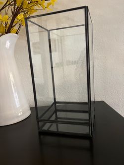 Black Metal and Glass candle holder 12”x6”