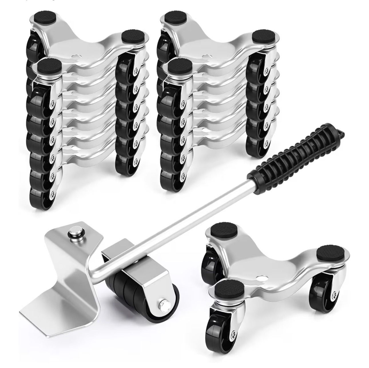 (707070-23) Timtin 13 Pcs Furniture Moving Dolly Set, 3 Wheel Steel Tri Dolly Heavy Duty Movers Mobile Rollers, 1 Crowbar, Triangle Swivel Caster Easy