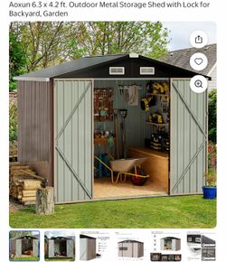 Aoxun 6.3 x 4.2 ft. Outdoor Metal Storage Shed with Lock for Backyard, Garden