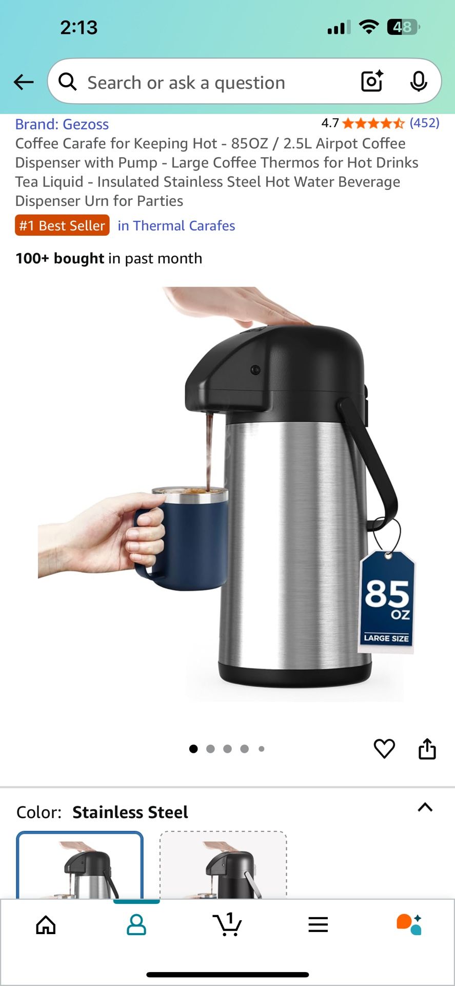 New-Coffee Carafe for Keeping Hot - 85OZ / 2.5L Airpot Coffee Dispenser with Pump - Large Coffee Thermos for Hot Drinks Tea Liquid - Insulated Stainle