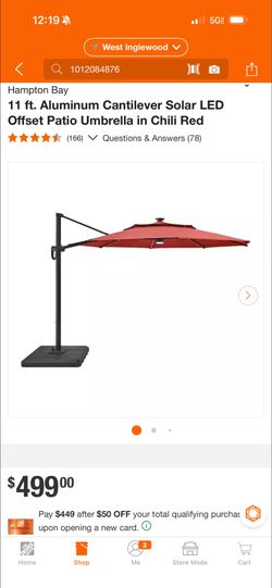 Hampton Bay 11 ft. Aluminum Cantilever Solar LED Offset Patio Umbrella in Chili Red
