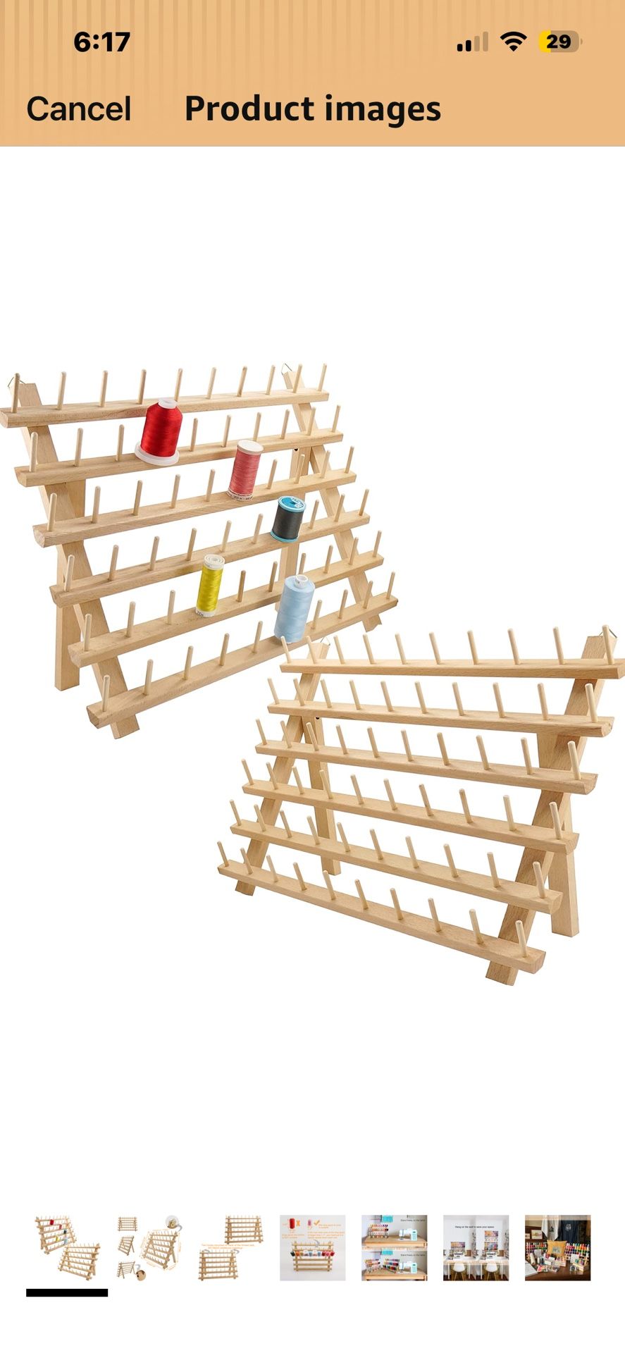 New brothread 2X60 Spools Wooden Thread Rack/Thread Holder Organizer with Hanging Hooks for Embroidery Quilting and Sewing threads