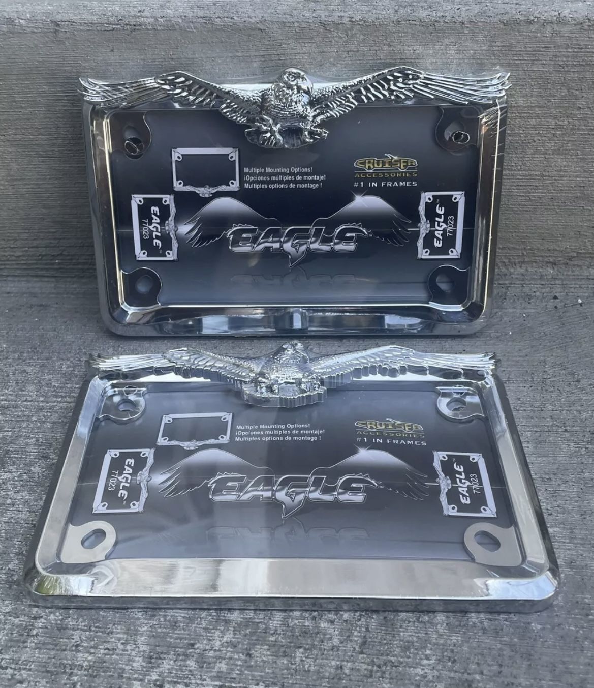 Lot Of (2) Cruiser Accessories Chrome Eagle Motorcycle License Frame New Sealed