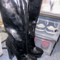 black thigh high leather boots 