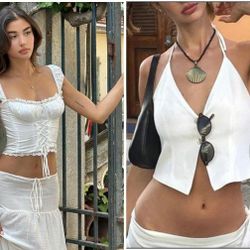 Set Of 2 Women Solid Color Backless Halter Top Size 