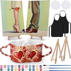 Date Night Painting Kit For Couples. Sip And Paint Coffee Cups And Canvas