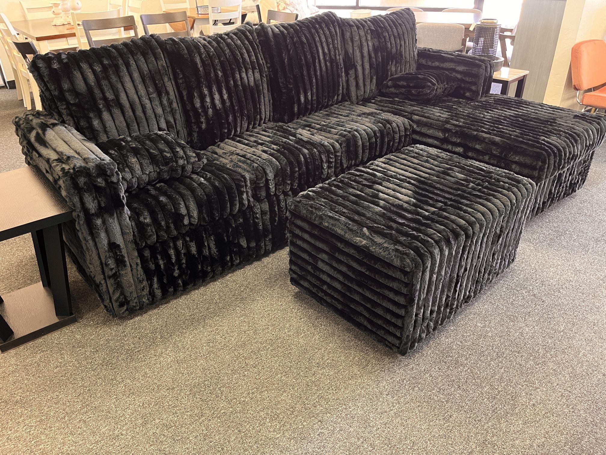 Sectional On Black Corduroy With Ottoman Included