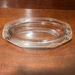 Vintage Clear Glass Serving Dish With Silver Overlay